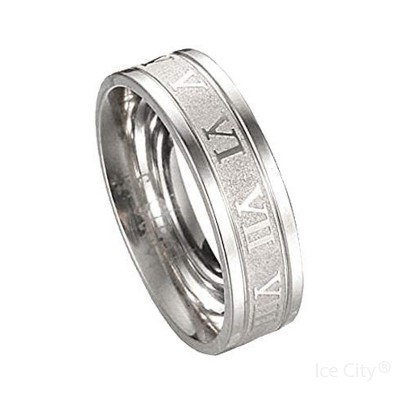 Ice City Men's Roman Numeral Wedding Band, Gold and Steel Rings, Size 6-12