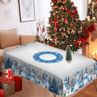 LOVEVOOK Merry Christmas Tablecloth, Snowman Tablecloth, Snowflake Table Cloths Stain Resistant Dining Table Cover for Holiday Decor