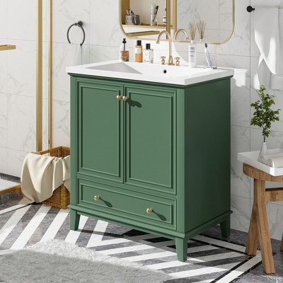 ChicFurnit 30 Inch Bathroom Vanity for Bathroom Vanity with Sink Combo, Multi-functional Bathroom Cabinet with Doors Drawer, Dark Green, 30"*18"*34.8"