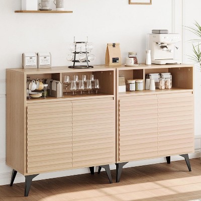 Fluted Storage Cabinet, Sideboard Buffet Cabinet with Storage & Adjustable Shelves for Living Room, Kitchen, Entryway, Set of 2