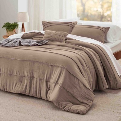 BAGOKIE 4-Piece Pinch Pleat Striped Bed in a Bag Comforter Set for All Season