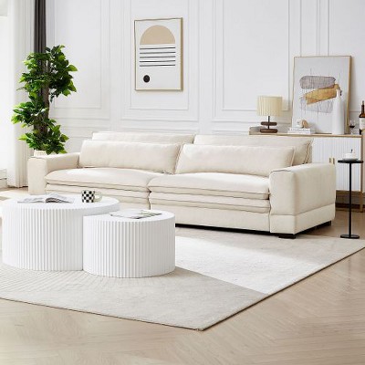 CAVINAS 104.72 inch Fabric Sofa Couch, Mid Century Modern Sofa Solid Wood Leg, for Living Room, Apartment, Bedroom, Office