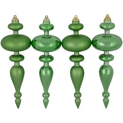 Northlight Commercial Size 2-Finish Christmas Finial Shatterproof Ornaments - Green -12" - 4ct