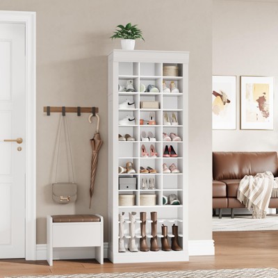10-Tier Shoe Storage Cabinet, Tall Wooden Shoe Rack with 27 Cubbies