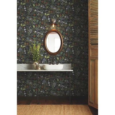 Rifle Paper Co. Juniper Forest Peel and Stick Wallpaper Black: Self-Adhesive, Repositionable, Botanical Floral, 28 Sq Ft Coverage