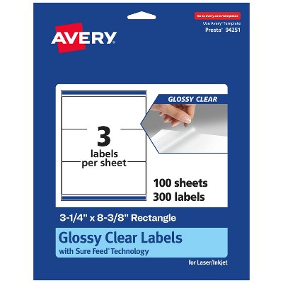 Avery Glossy Clear Rectangle Labels with Sure Feed, 3-1/4" x 8-3/8"