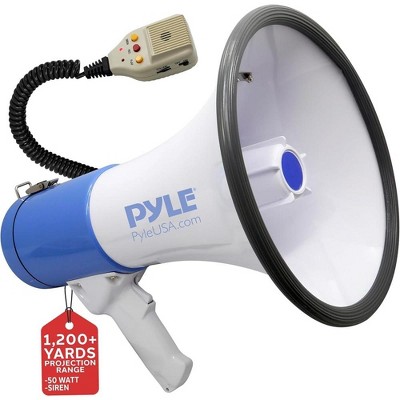 Pyle Megaphone PA Speaker with Rechargeable Battery, Siren Mode, Handheld Microphone & AUX Input – PMP59IR