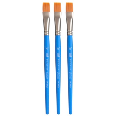 Princeton Select Artiste Flat Wash Brush, Synthetic Bristles, Short Handle Mixed Media Paintbrush, Jewel Blue, Size 1/2 inch, Pack of 3