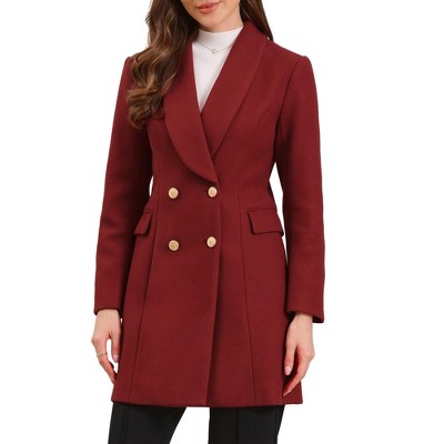 INSPIRE CHIC Women's Winter Double Breasted Lapel Neck Long Sleeve Outerwear Overcoat