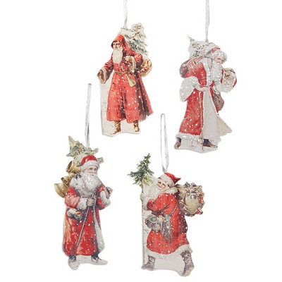 Christmas 5.0 Inch Traditional Santa Ornaments S/4 Tree Ornament , Woodland Dummy Boards (4PC)