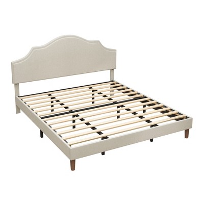KIGFTSOD Bed Frame Upholstered Platform Bed with Adjustable Headboard,Beige