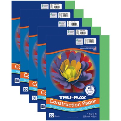 Tru-Ray Construction Paper, Festive Green, 9" x 12", 50 Sheets Per Pack, 5 Packs