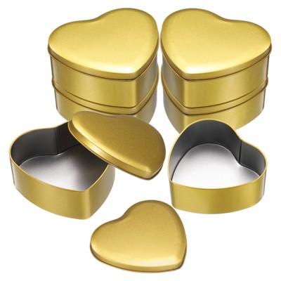 Unique Bargains Heart-Shaped Tinplate Candy Candle Cookie Storage Boxes with Lid 6 Pcs