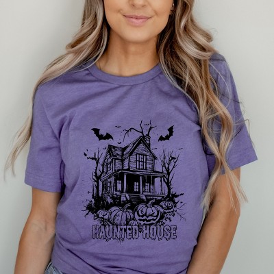 Simply Sage Market Haunted House Pumpkins And Bats Short Sleeve Tee