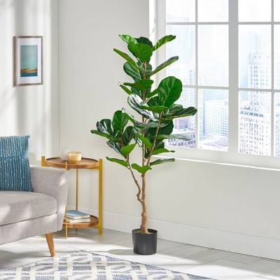 KTMBDW Faux Fiddle Leaf Fig Tree 6 FT Artificial Ficus Tree with Tall Artificial Plants 72 Fiddle Leaves - for Home Decor Living Room Indoor Outdoor