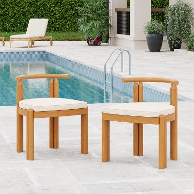 Christopher Knight Home Kaelron Rustic Patio Acacia Wood Armless Dining Chairs with Cushions (Set of 2)