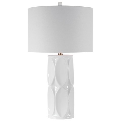 Uttermost Sinclair White Table Lamp – Mid-Century Ceramic Base, Brushed Nickel Neck, 26" Height
