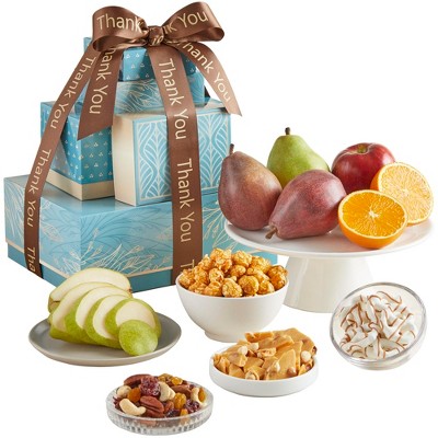 GreatFoods Thank You Fresh Fruit & Treats Tower Fruit Basket Gift to say Thank You for Corporate Gifting, Snack Gift Basket, Gourmet Food Gifts