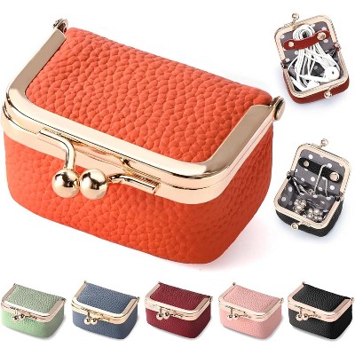 HTUTWOO Mini Jewelry Box, Travel Small Coin Purse Organizer Case, Genuine Leather Tiny Size For Rings Necklaces Earrings Bracelet Storage Box