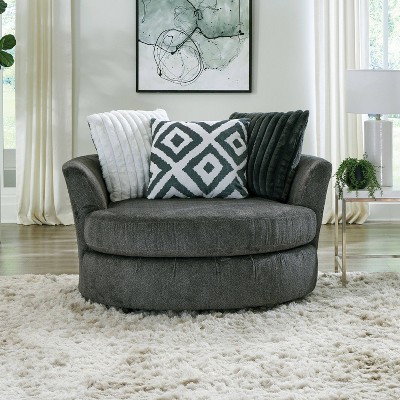 HOMES: Inside + Out Telven Accent Swivel Chair Chenille Channel Tufted with Pillow