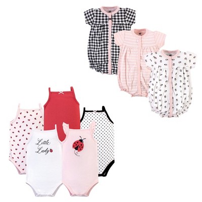 Hudson Baby Infant Girl Cotton Bodysuits and Rompers, 8-Piece, Ladybug
