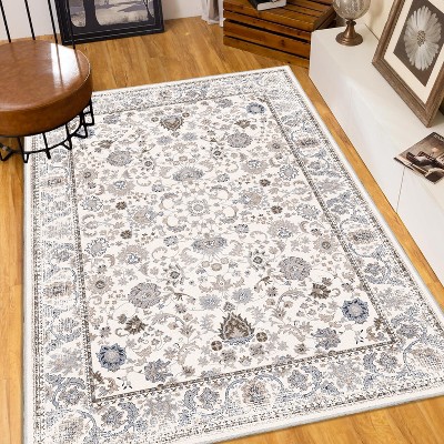 Racxily Area Rug Vintage Bohemia Non-slip Washable Rug For Living Room Kitchen Bedroom Living Room Flower Design Blue/Yellow