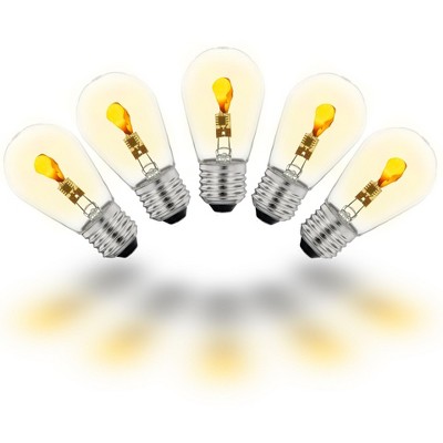Novelty Lights Flicker Flame S14 LED Bulbs, 5 Pack, Ultra Warm Tone, E26 Base, 1 Watt and 30,000 Hour Lifespan, Weatherproof and Shatterproof