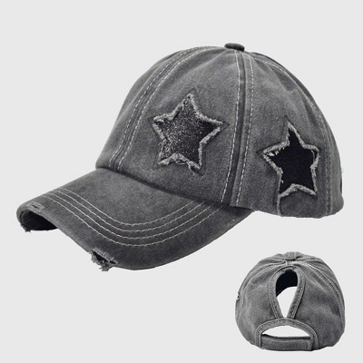 Anna-Kaci Women's Distressed Baseball Cap with Glitter Star Patches