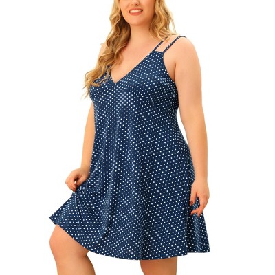 Women's Plus Size Comfty Cute V-Neck Polka Dots Sleeveless Nightgowns - Agnes Orinda