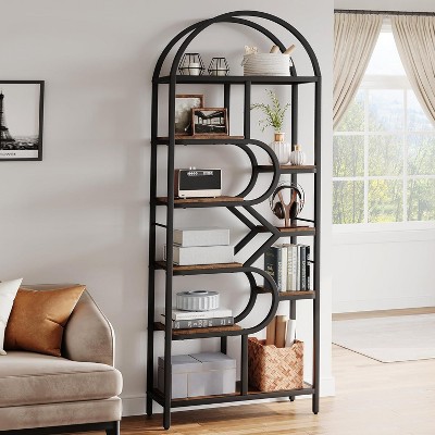 Arched Bookshelves, 82 Inch Tall Unique Display Shelves with 9 Open Shelves & Metal Frame for Living Rooms, Home Offices