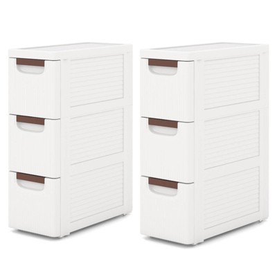 Costway 1/2 PCS 3-Drawer Narrow Rolling Storage Cabinet with Pull Handles Built-in Wheels