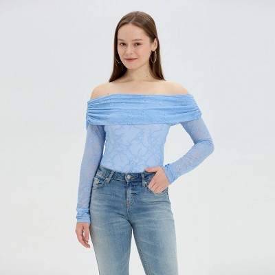Women's Long Sleeve Off the Shoulder Foldover Top - Wild Fable™