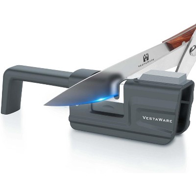 3-in-1 Knife Sharpeners - Foldable Handle, Gray - Blade and Scissor Sharpening Tool with Sharpener Stone