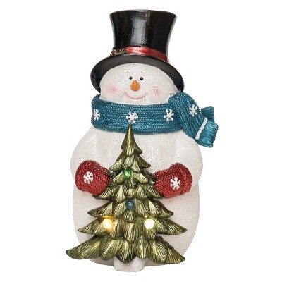 Transpac 11 Inch Multicolored Light Up Chunky Snowman Figurine for Christmas Decorative Home Decor