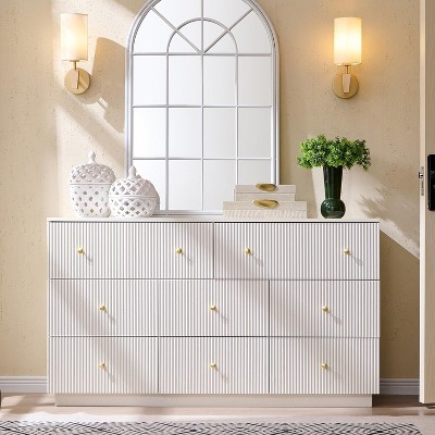 SinCiDo 8 Drawer Fluted Dresser, 55" Wide Wood Chest of Drawers with Deep Storage, Modern Storage Organizer for Bedroom, Living Room
