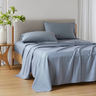 510 Design California King Cotton 144 Thread Count Printed Cotton Sheets Diamond Blue
