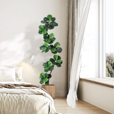 Garvee Fiddle Leaf Fig Artificial Tree with White Planter,Faux Plants Indoor with Moss, Fake Rubber Tall Fake Floor Plant in Pot-Artificial Trees
