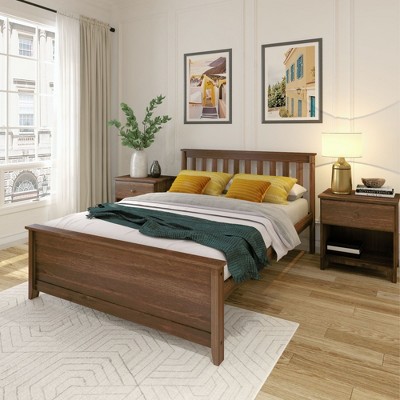 Plank+Beam Classic Solid Wood Full Size Bed Frame with Headboard for Adults
