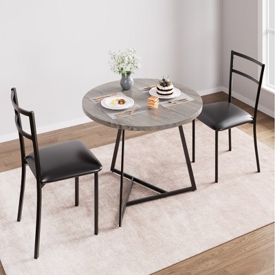 29.5" Round Kitchen Table Set, Kitchen Table Set for 2, Dining Table and Chairs for 2, Wooden Dining Table for Small Space, Apartment