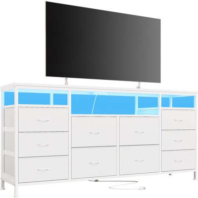 COZONY 63.3" Black Dresser w/10 Drawers, LED Lights&Power Outlets TV Stand for 65-75 Inch TV Entertainment Center for Bedroom Living Room Entryway