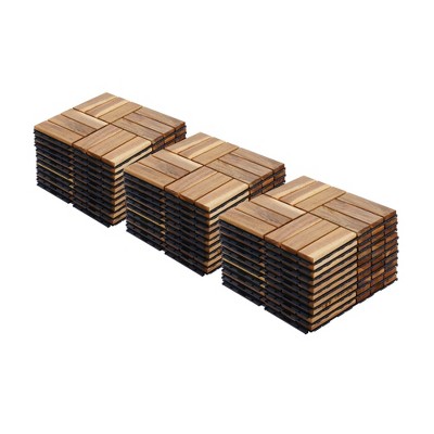 APRILSOUL 30 PCS Interlocking Deck Tiles Checker Pattern, 12" x 12" Square Yellow Acacia Hardwood Outdoor