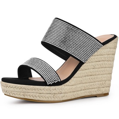 Perphy Women's Sandal Platform Rhinestones Dual Strap Espadrille Wedge