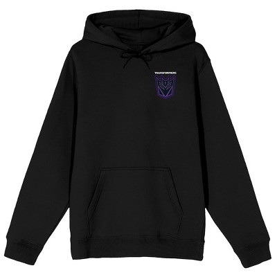 Transformers One Purple Megatron Adult Black Long Sleeve Hooded Sweatshirt