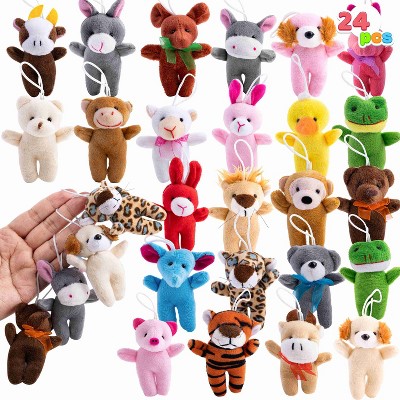 Joyfy 24 Pcs Stuffed Animals 3" Kids Party Favors Mini Plush Toys Bulk Animals Keychain Decoration Birthday Party Supplies Carnival School Prizes