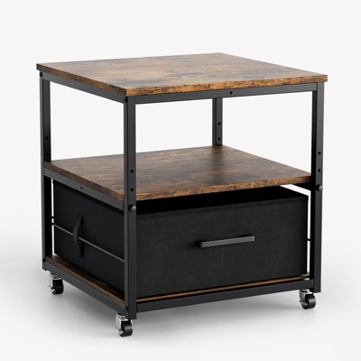 VINGLI 3 Tier Rolling Printer Stand with Storage, Mobile Printer Table with Adjustable Shelf, Laser Printer Cart with Drawer(Rustic Brown)