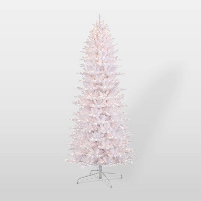 Puleo 9ft Pre-Lit Full White Forest Fir Artificial Christmas Tree: 800 Clear Lights, Hinged Branches, Indoor Use