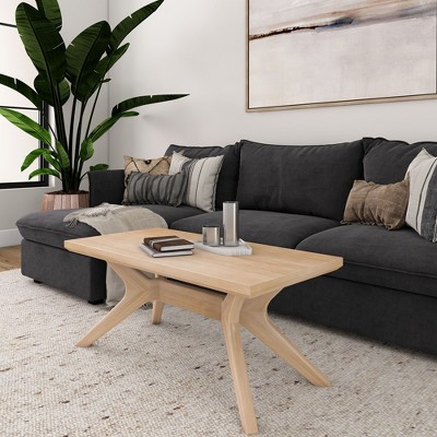 Plank+Beam Solid Wood Cross Leg Rectangular Coffee Table, 40" Coffee Table for Living Room