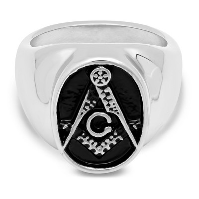 Steeltime Men's stailess steel and black ip masonic ring. Size Option: 9-12