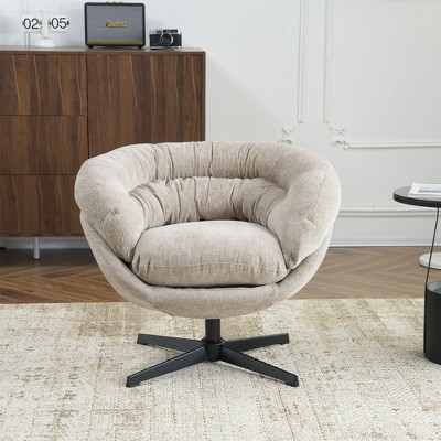 Kumasinova 360° Swivel Accent Chair with Metal Base,Office Chair with Removable Cushion,Chenille Arm Chair for Living Room,Bedroom,Brown
