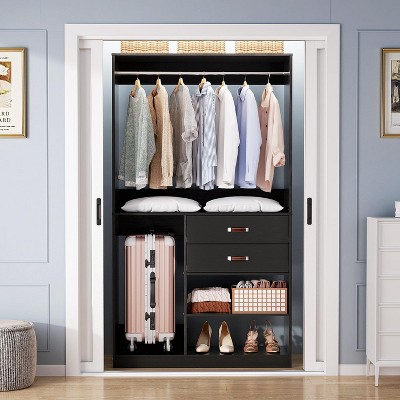 Aheaplus 40'' Freestanding Closet Organizer with Hanging Rods, Closet System with Drawers, Storage Shelves